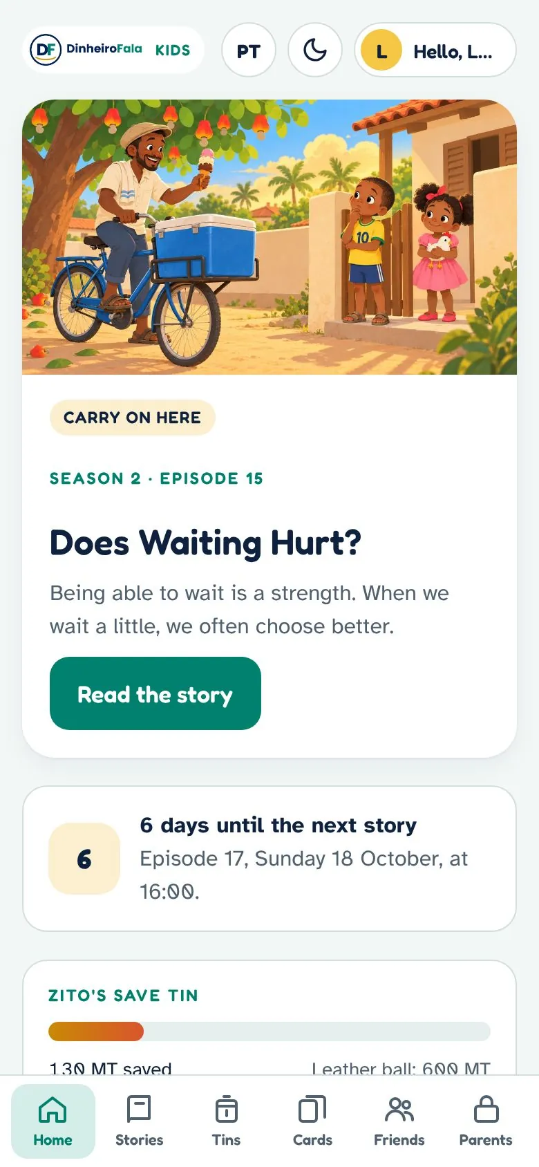 Home screen with the story of the week