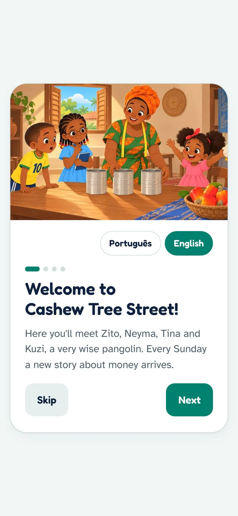 Welcome screen on first use