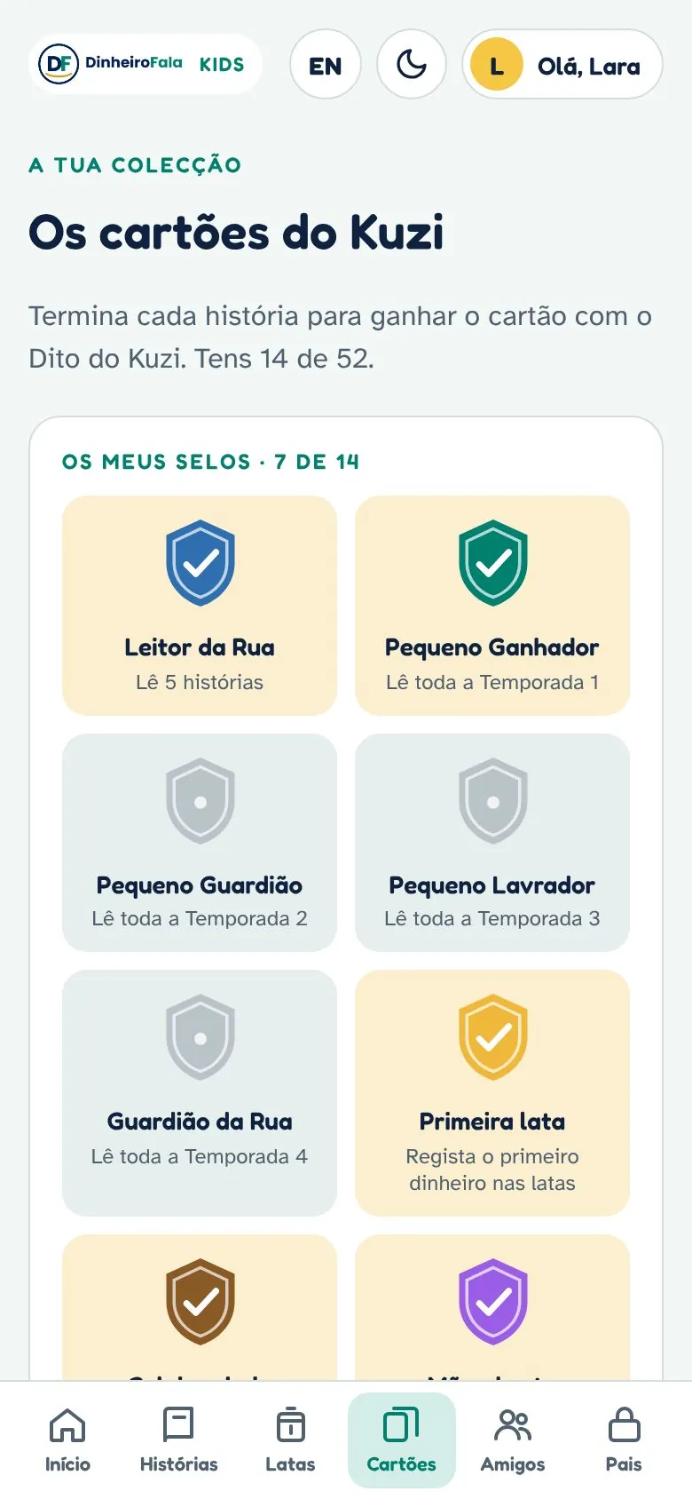 Os selos e os cartões do Kuzi