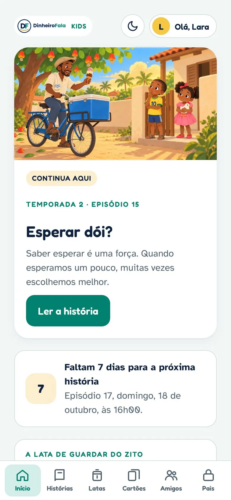 Ecrã inicial com a história da semana