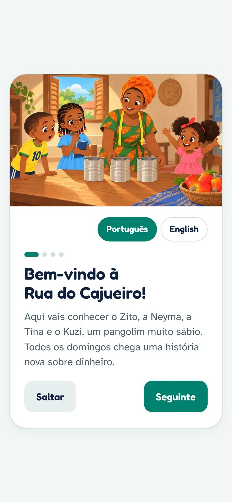 Boas-vindas na primeira utilização
