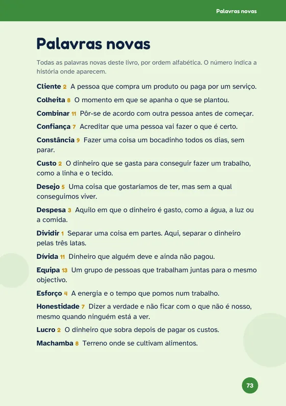 Glossário de palavras novas