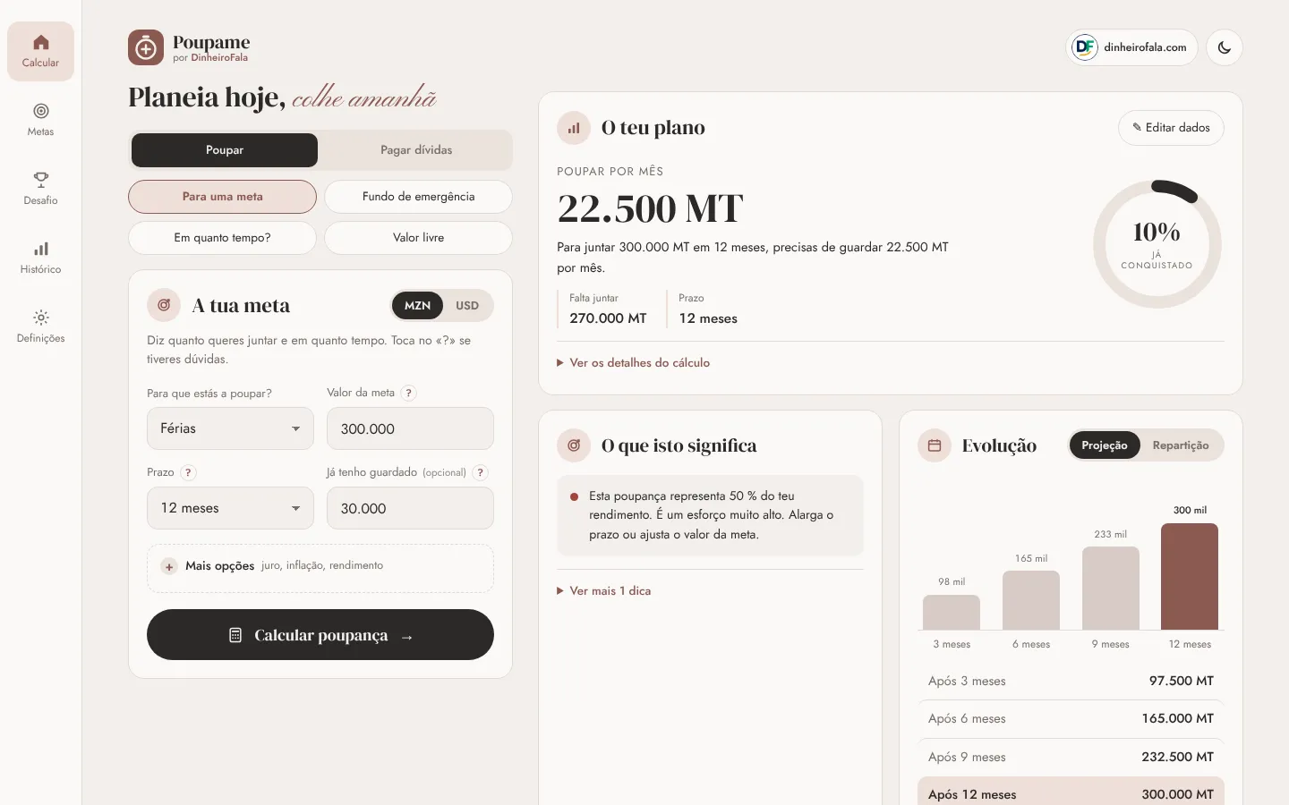 Poupame no computador: plano para uma meta de 300.000 MT em 12 meses