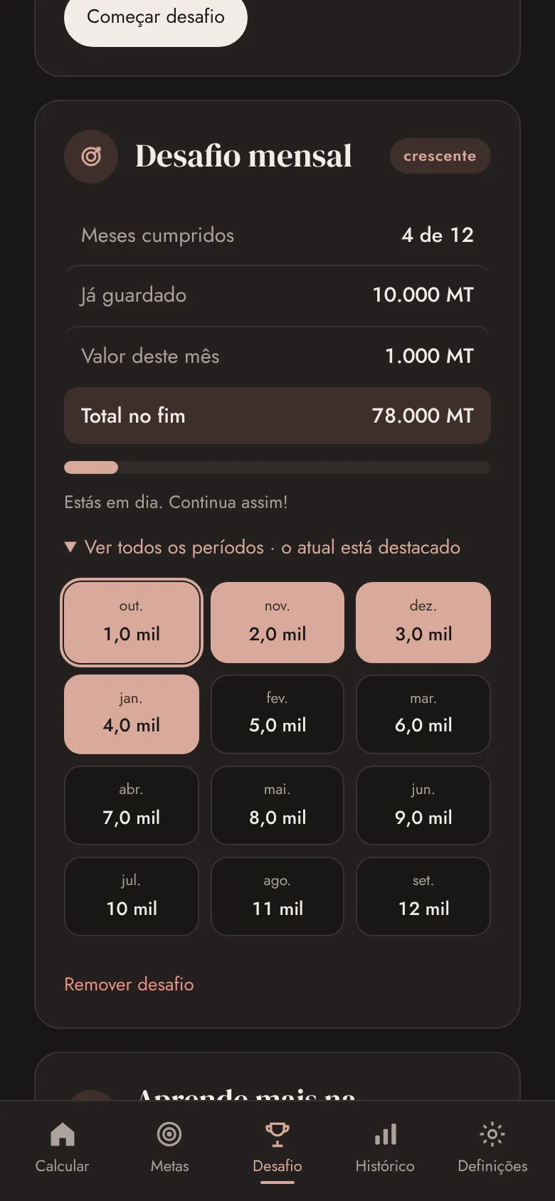 Desafio mensal no modo escuro