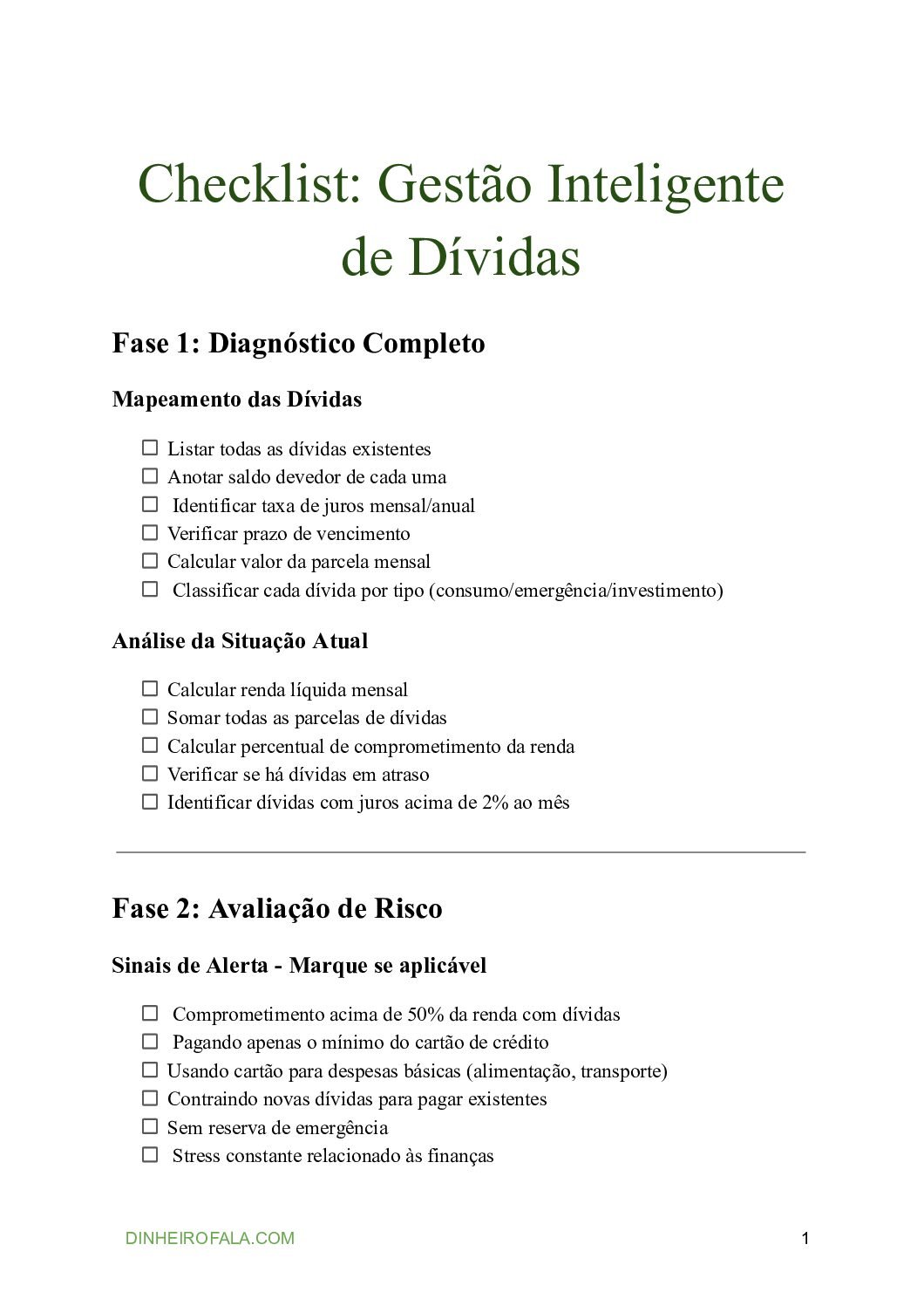 Checklist: Gestão Inteligente de Dívidas