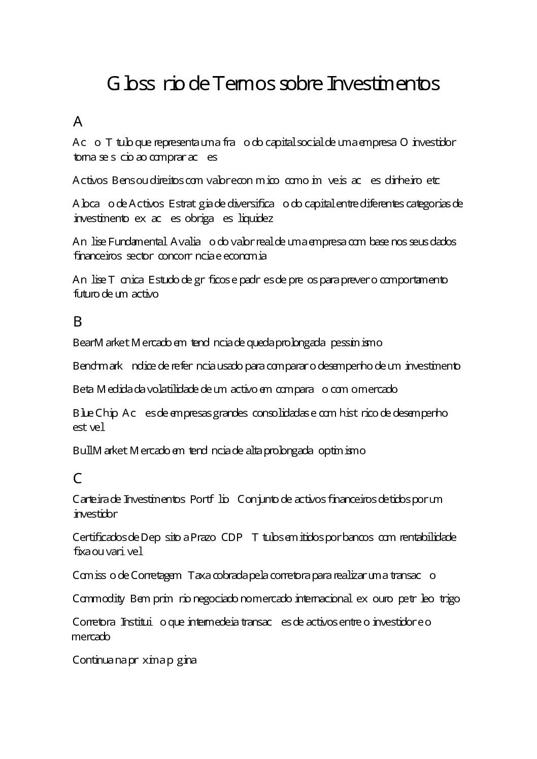 Glossario de Investimentos