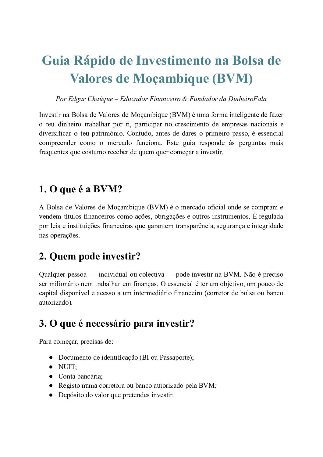 Guia Rápido de Investimento na Bolsa de Valores de Moçambique (BVM)